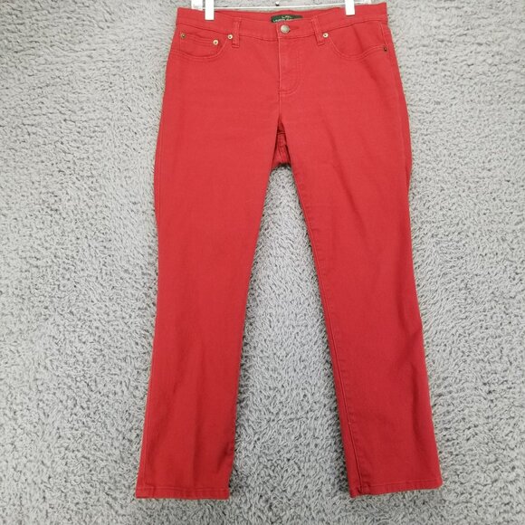 Lauren Ralph Lauren Jeans Womens 8 Red Modern Straight Ankle Stretch Denim - Picture 1 of 12